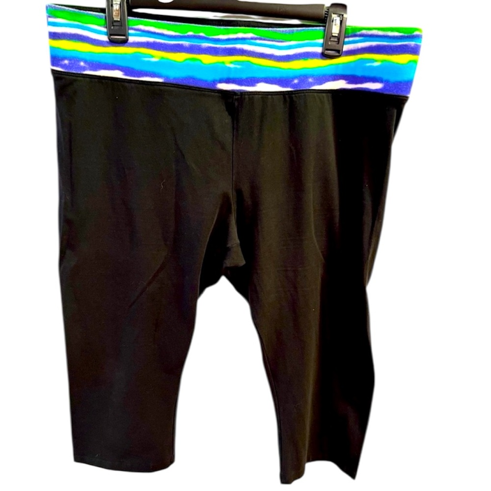 Black Capri/Cropped Leggings with Multi Colored Waistband by MTA Sport. Size =1X